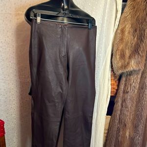 Brown leather trousers front zip